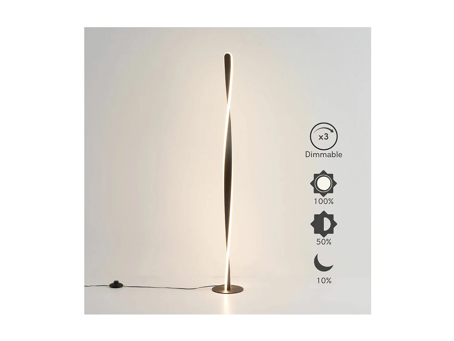 Lampadaire noir dimmable LED torsadé -  Mazen