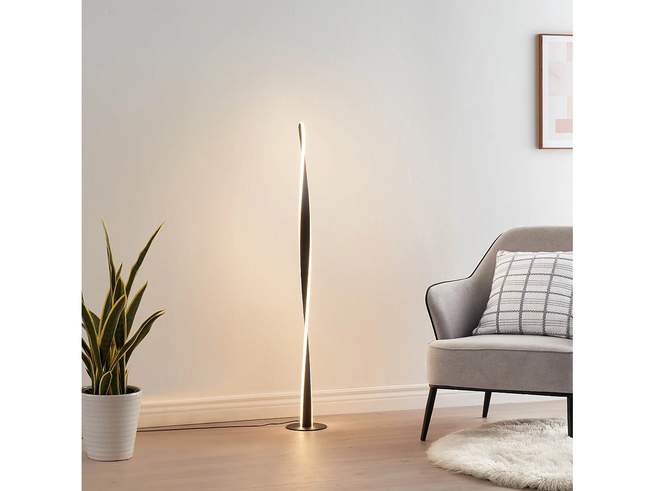 Lampadaire noir dimmable LED torsadé -  Mazen