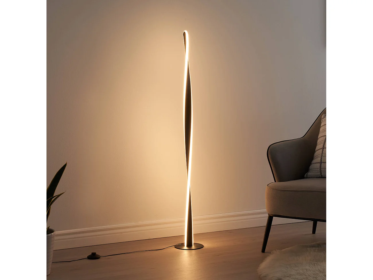 Lampadaire noir dimmable LED torsadé -  Mazen