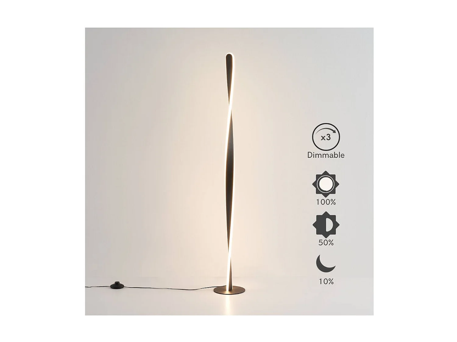 Lampadaire noir dimmable LED torsadé -  Mazen