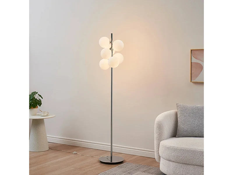 Lampadaire chromé tendance 7 sphères en verre 160 cm - Nicolea