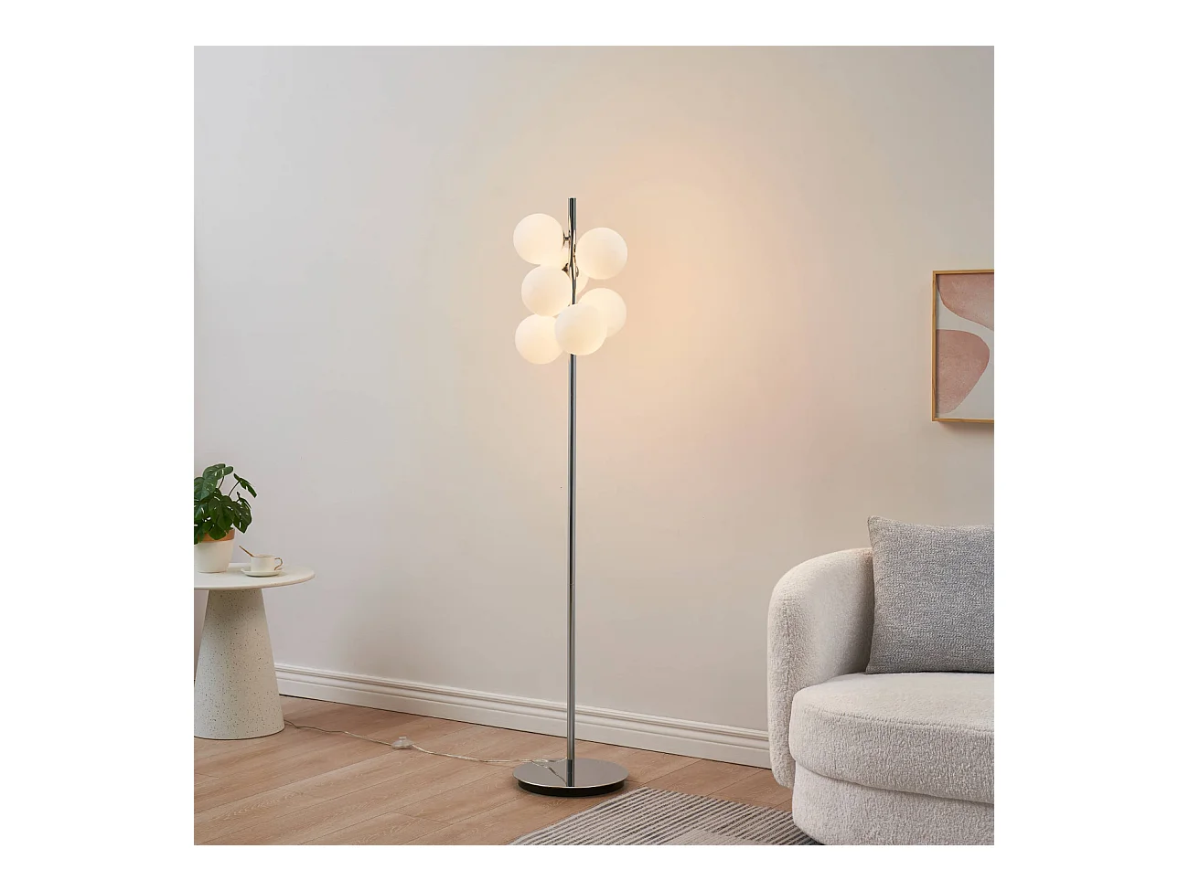 Lampadaire chromé tendance 7 sphères en verre 160 cm - Nicolea