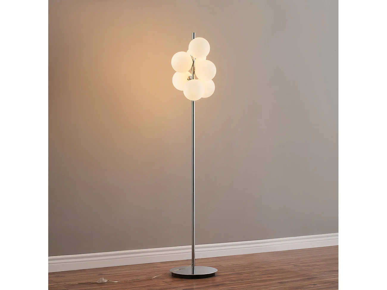 Lampadaire chromé tendance 7 sphères en verre 160 cm - Nicolea