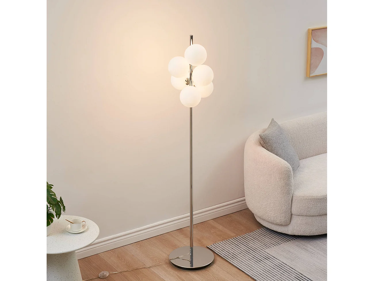 Lampadaire chromé tendance 7 sphères en verre 160 cm - Nicolea