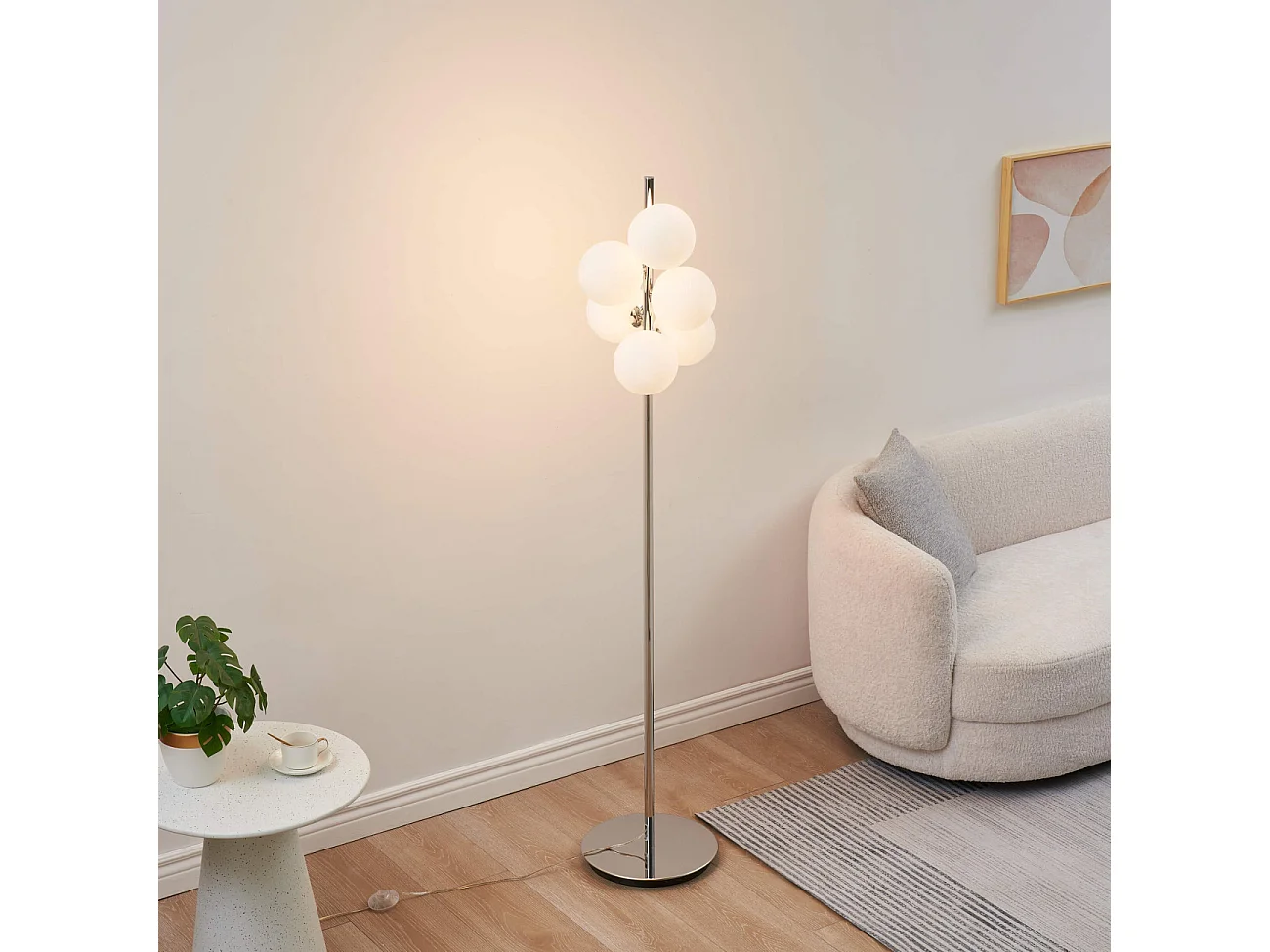 Lampadaire chromé tendance 7 sphères en verre 160 cm - Nicolea