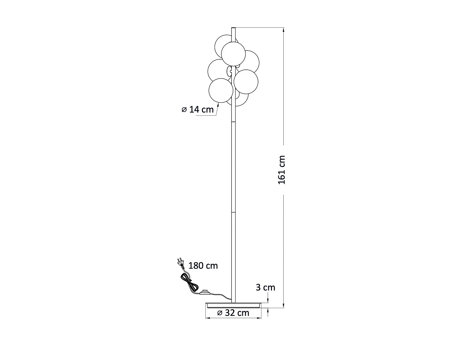 Lampadaire chromé tendance 7 sphères en verre 160 cm - Nicolea