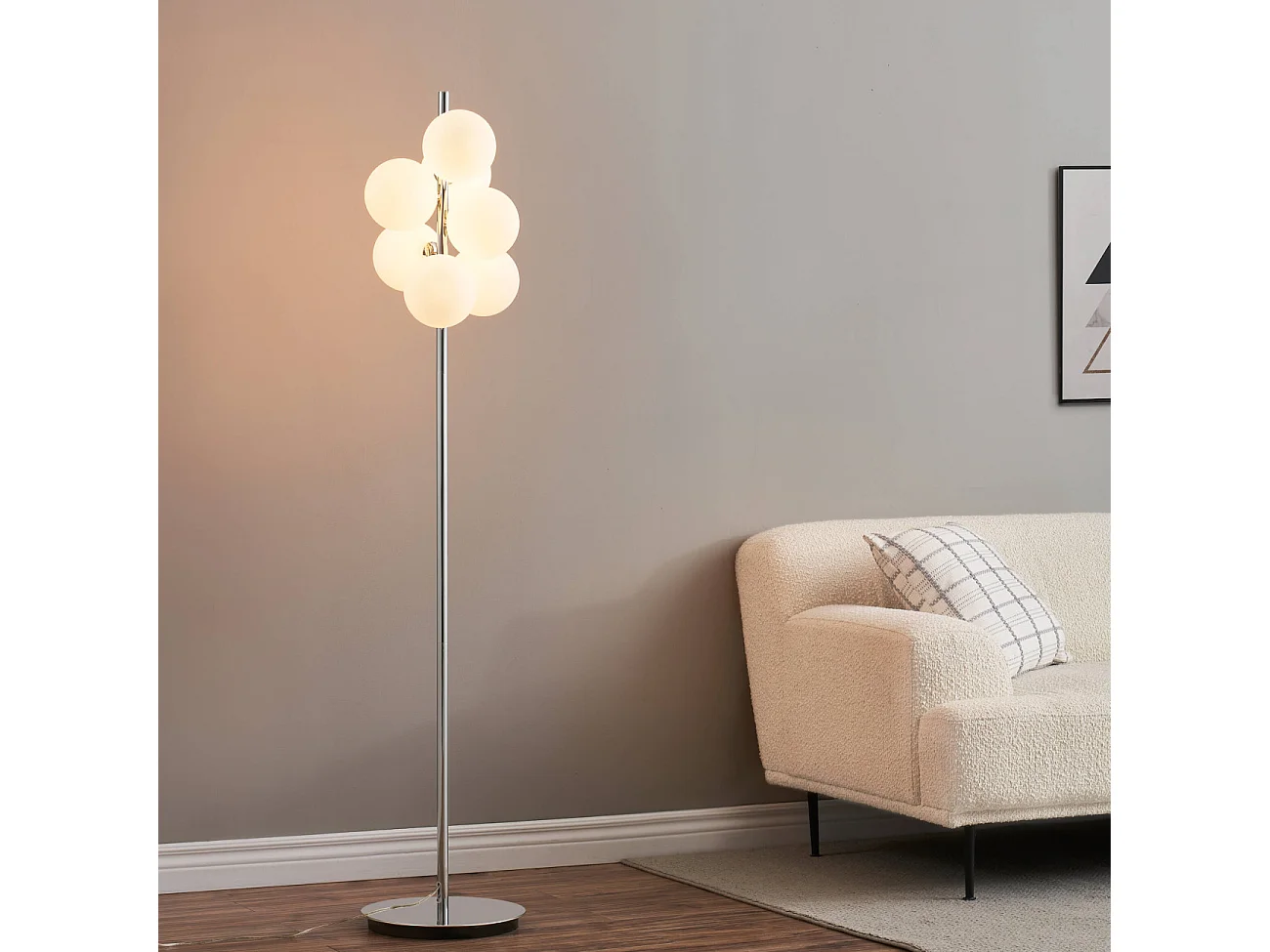Lampadaire chromé tendance 7 sphères en verre 160 cm - Nicolea