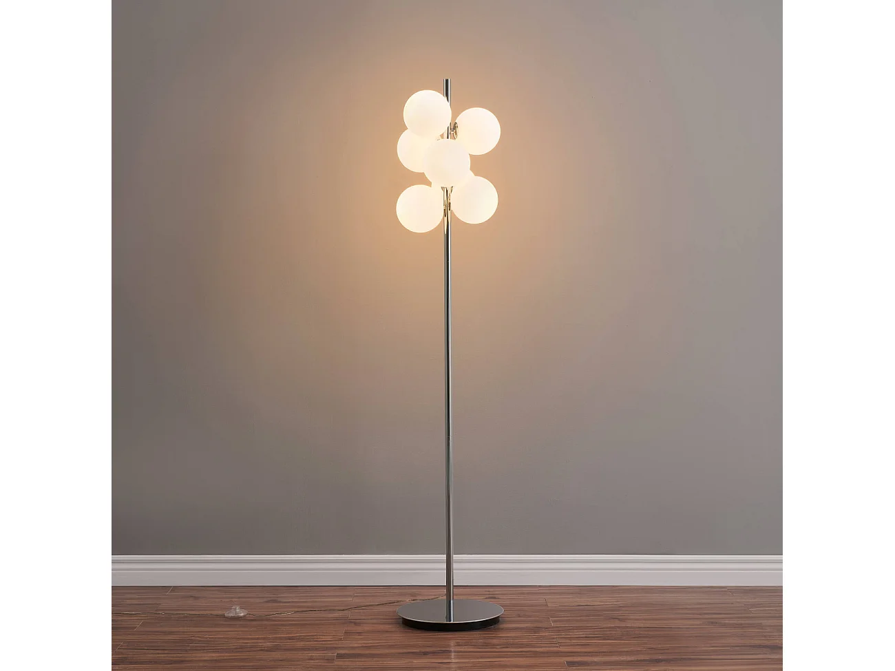 Lampadaire chromé tendance 7 sphères en verre 160 cm - Nicolea