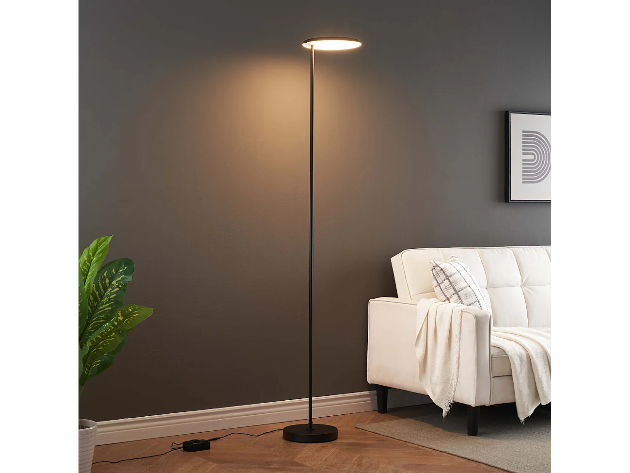 Lampadaire noir design épuré tête orientable dimmable - Kalena