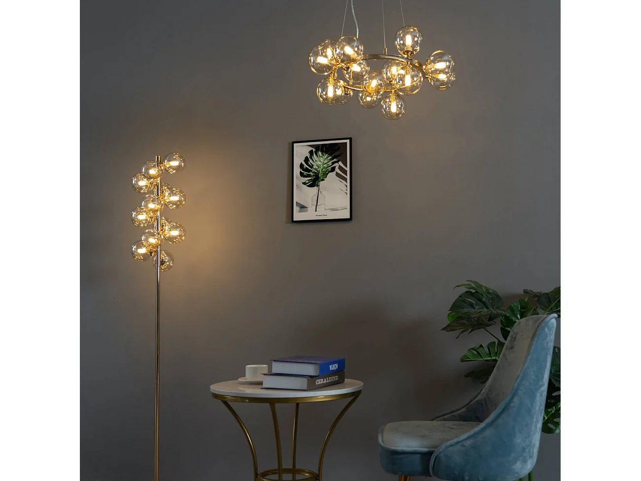 Lampadaire contemporain doré à verres ambrés - Ambrosia