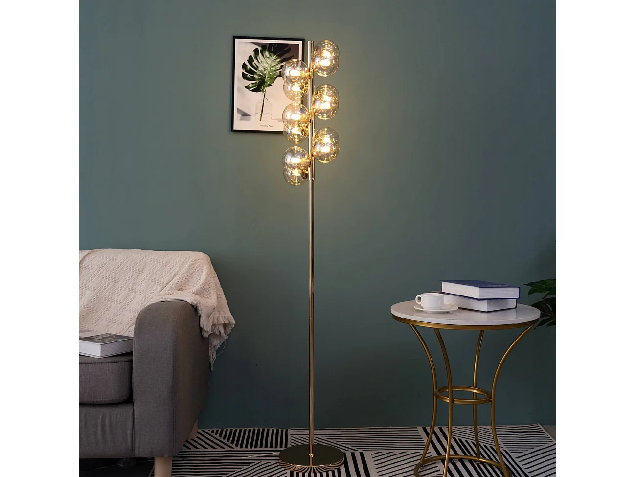 Lampadaire contemporain doré à verres ambrés - Ambrosia