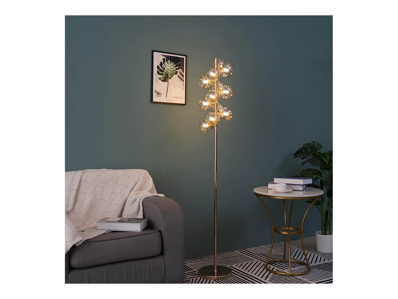 Lampadaire contemporain doré à verres ambrés - Ambrosia