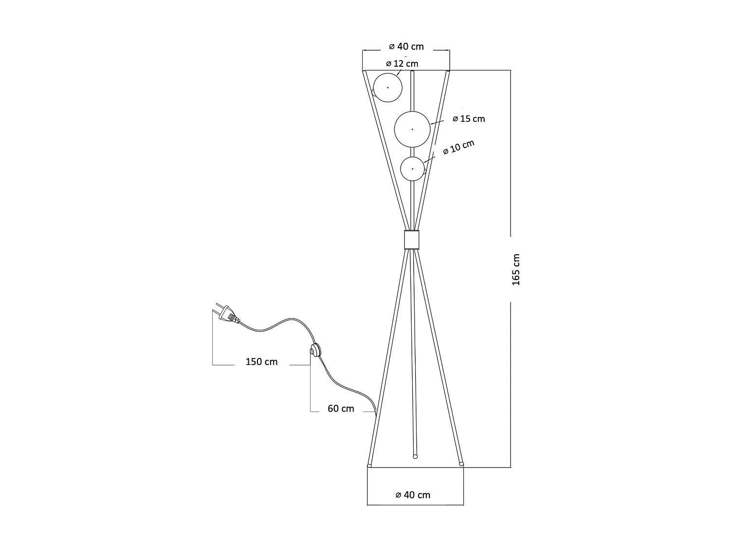 Lampadaire trépied noir boules blanches - Phoebe