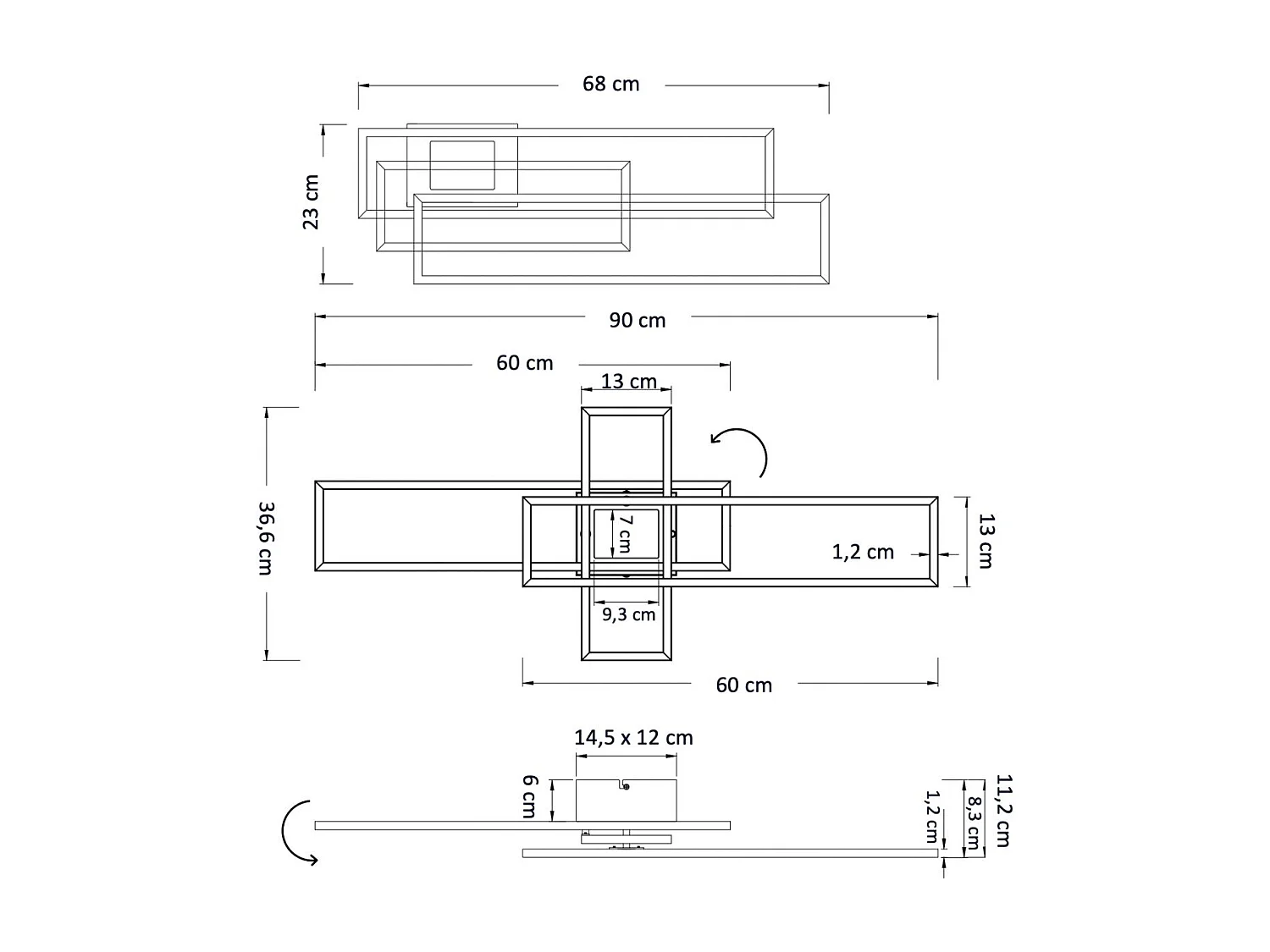 Plafonnier ou grande applique LED dimmable noire rectangle modulable - Eli