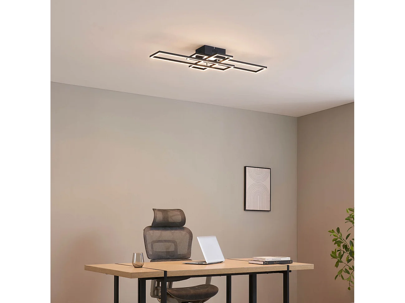 Plafonnier ou grande applique LED dimmable noire rectangle modulable - Eli