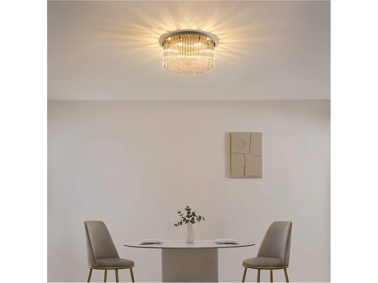 Plafonnier ultra chic doré en verre multi pampille transparentes - Sandrilla