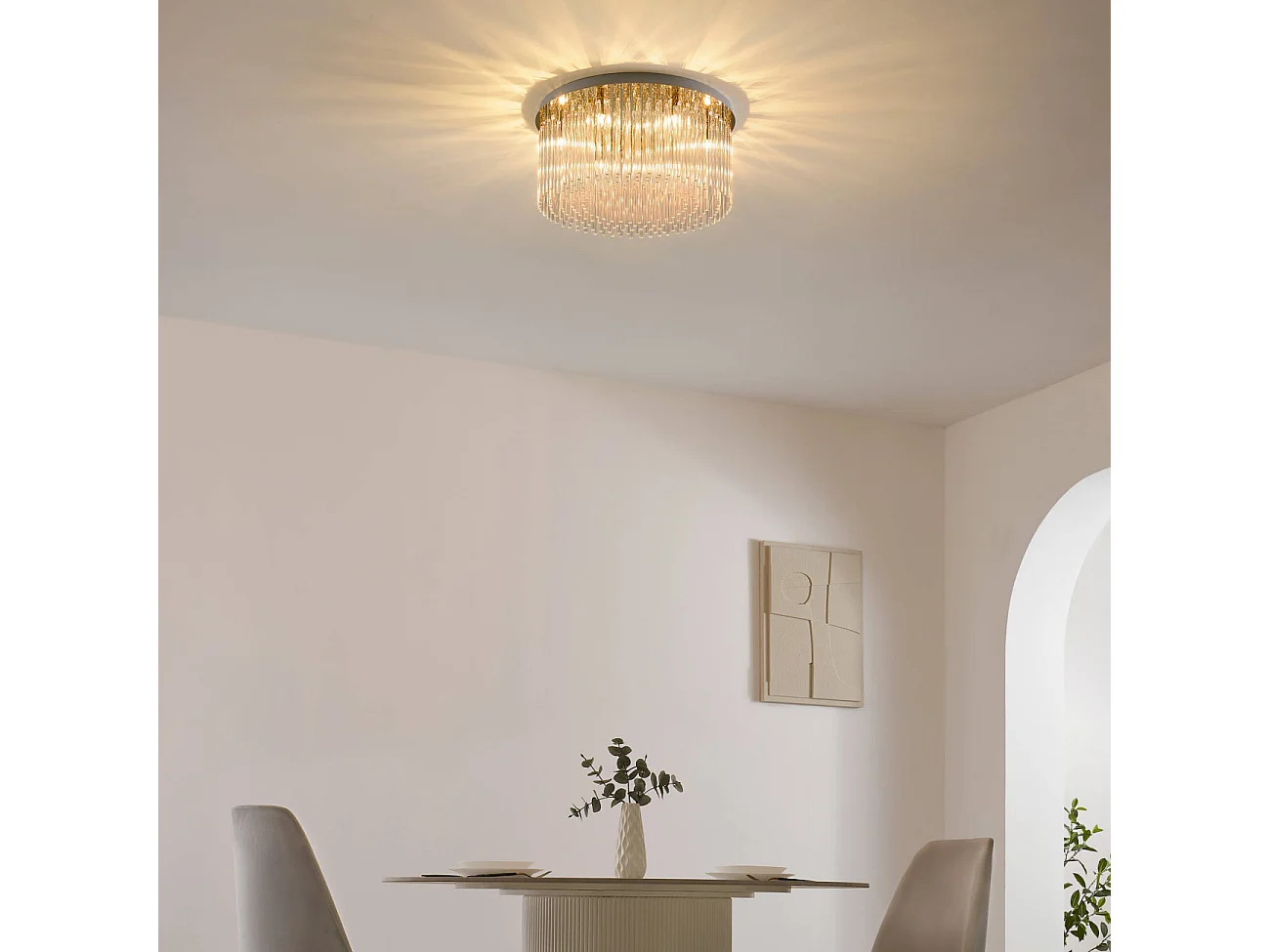 Plafonnier ultra chic doré en verre multi pampille transparentes - Sandrilla