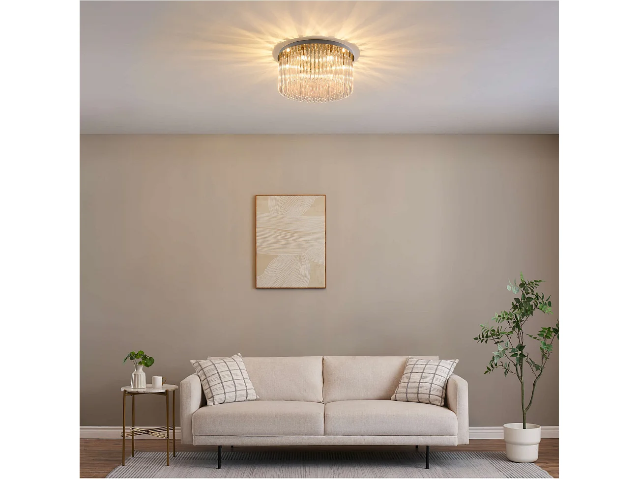 Plafonnier ultra chic doré en verre multi pampille transparentes - Sandrilla