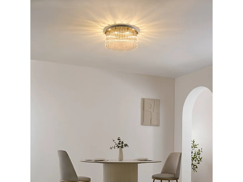 Plafonnier ultra chic doré en verre multi pampille transparentes - Sandrilla