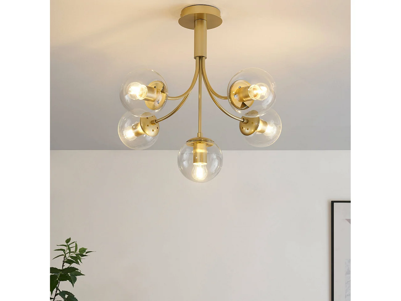 Plafonnier laiton élégantes boules dorées - Ciara