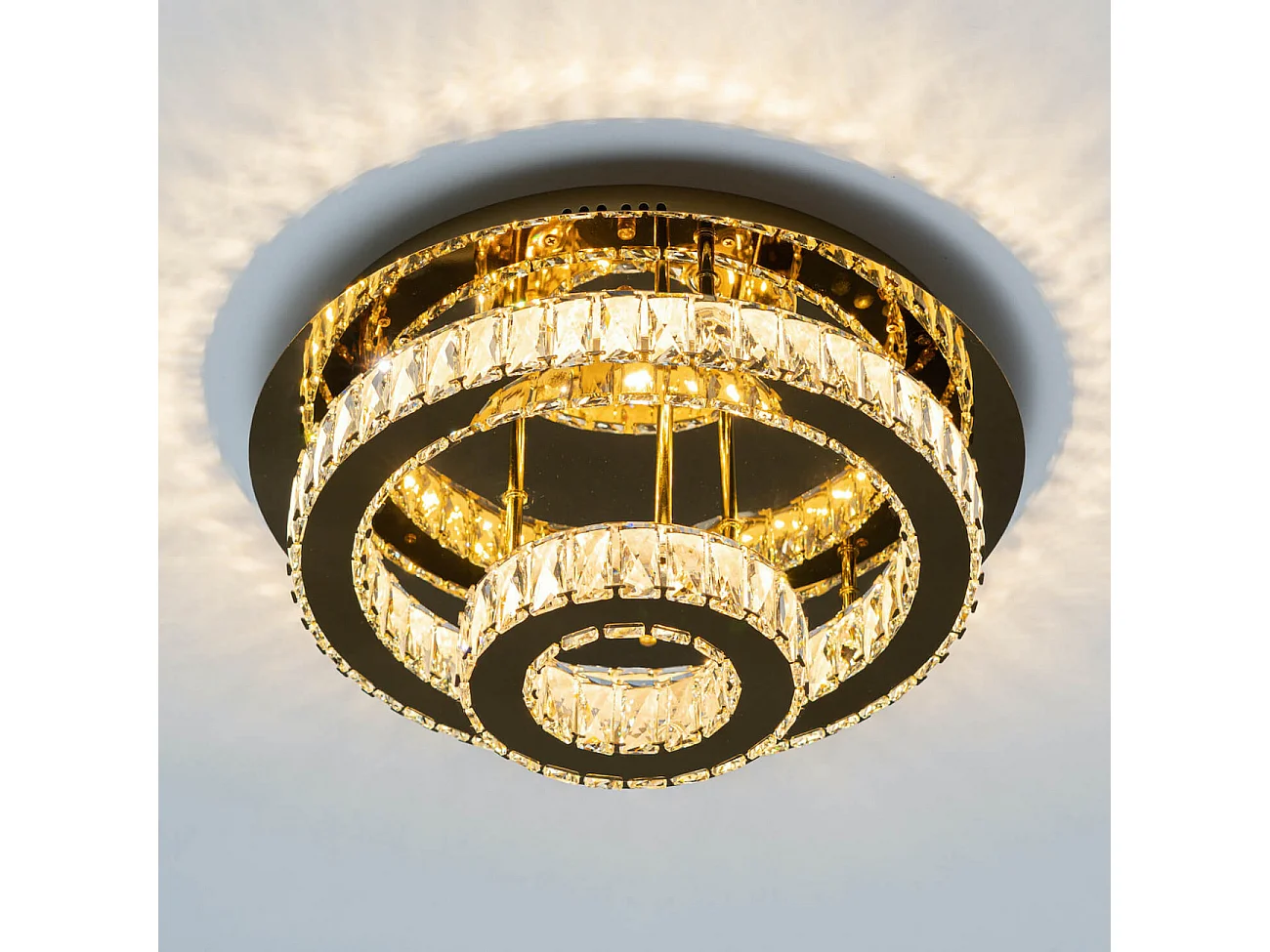 Plafonnier doré led cristal 2 cercles design - Diez