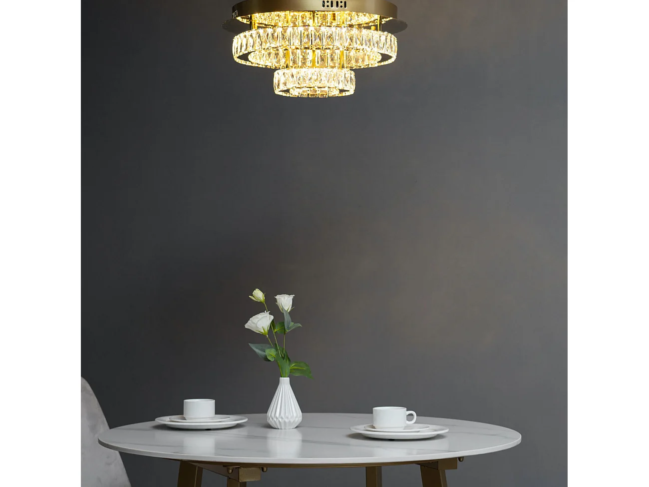 Plafonnier doré led cristal 2 cercles design - Diez