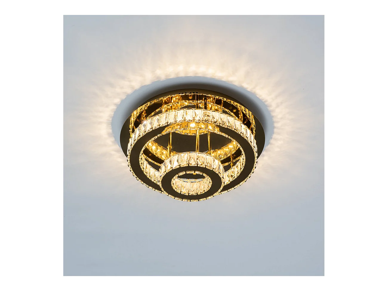 Plafonnier doré led cristal 2 cercles design - Diez