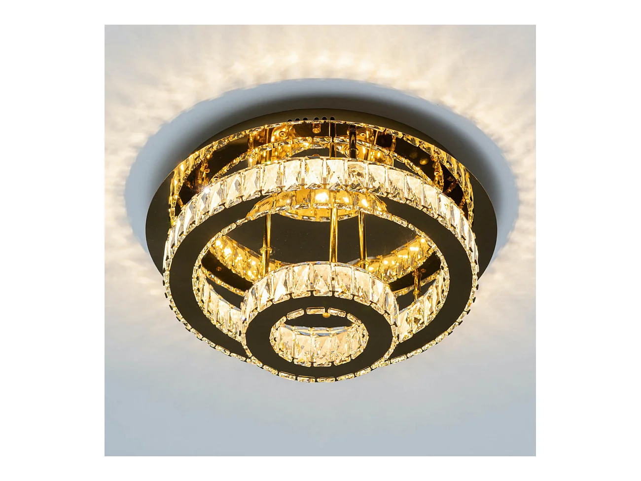 Plafonnier doré led cristal 2 cercles design - Diez