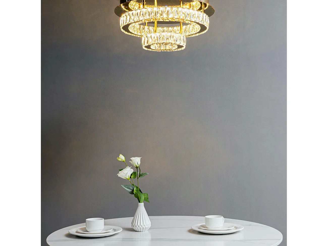 Plafonnier doré led cristal 2 cercles design - Diez