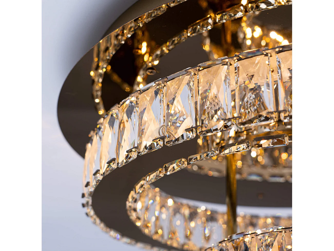 Plafonnier doré led cristal 2 cercles design - Diez