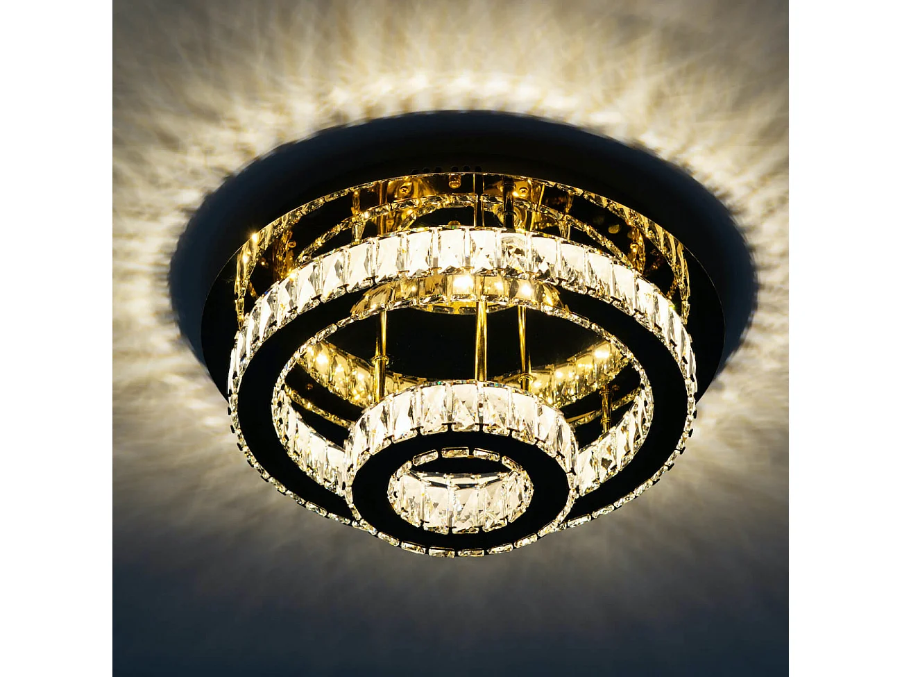 Plafonnier doré led cristal 2 cercles design - Diez
