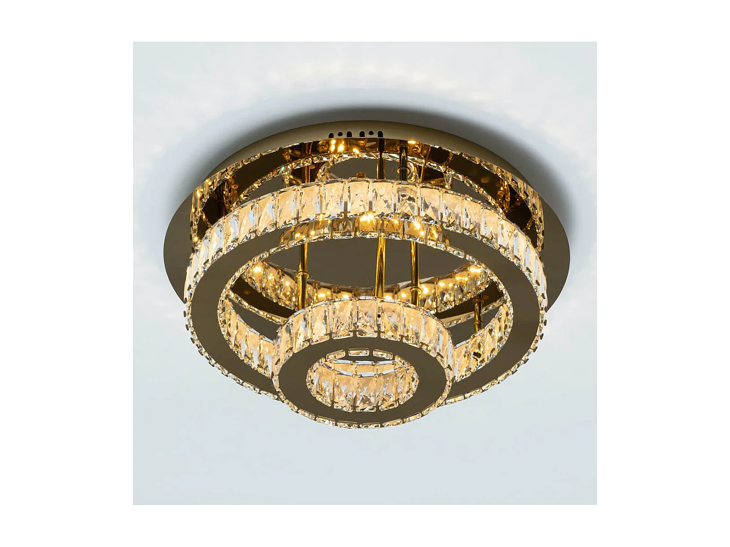 Plafonnier doré led cristal 2 cercles design - Diez