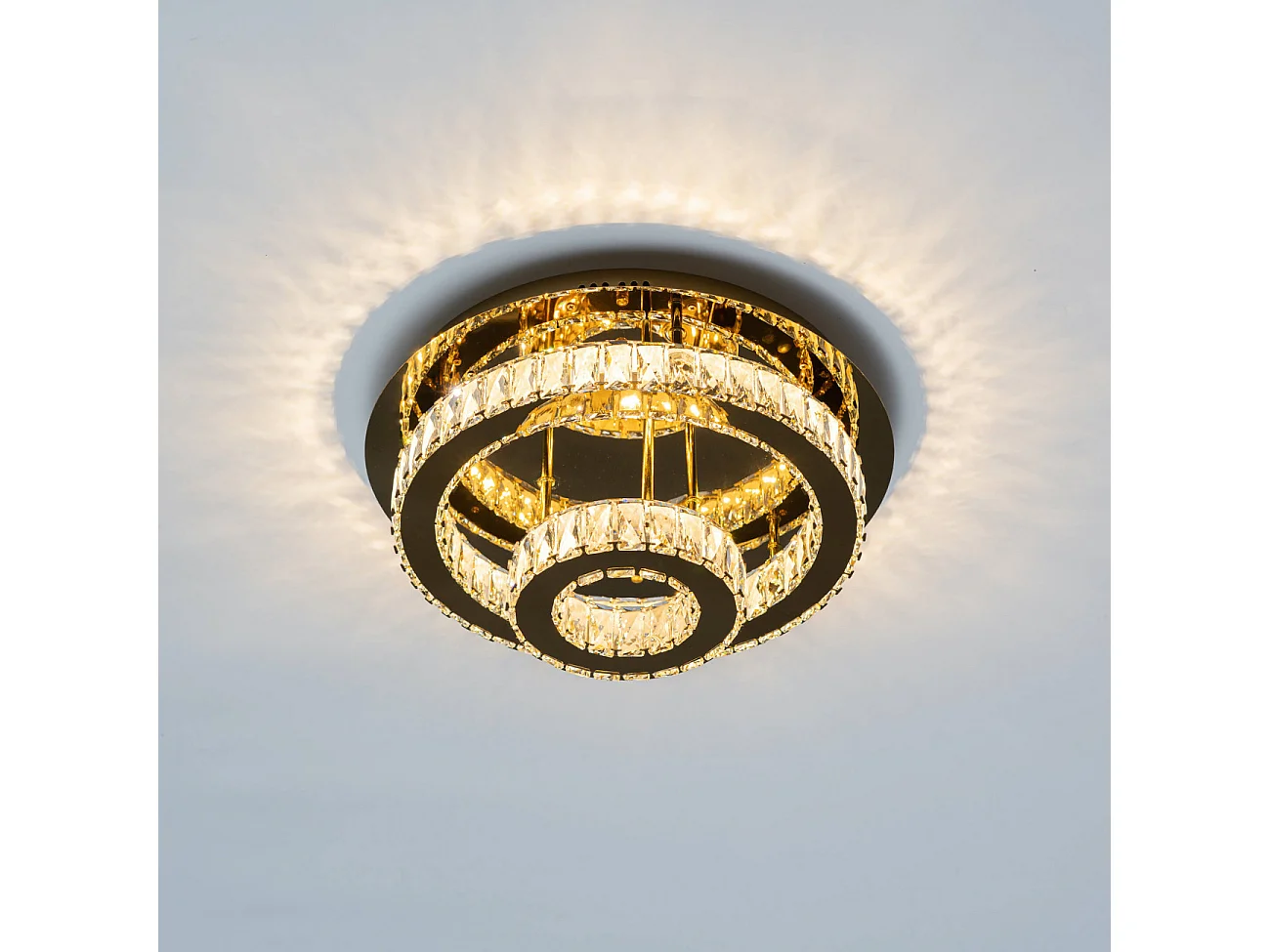 Plafonnier doré led cristal 2 cercles design - Diez