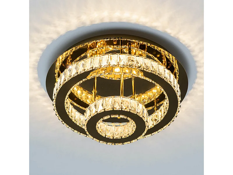 Plafonnier doré led cristal 2 cercles design - Diez