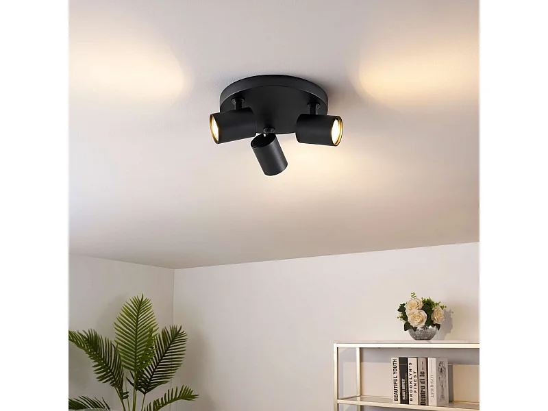 Plafonnier rond triple spot noir - Lima