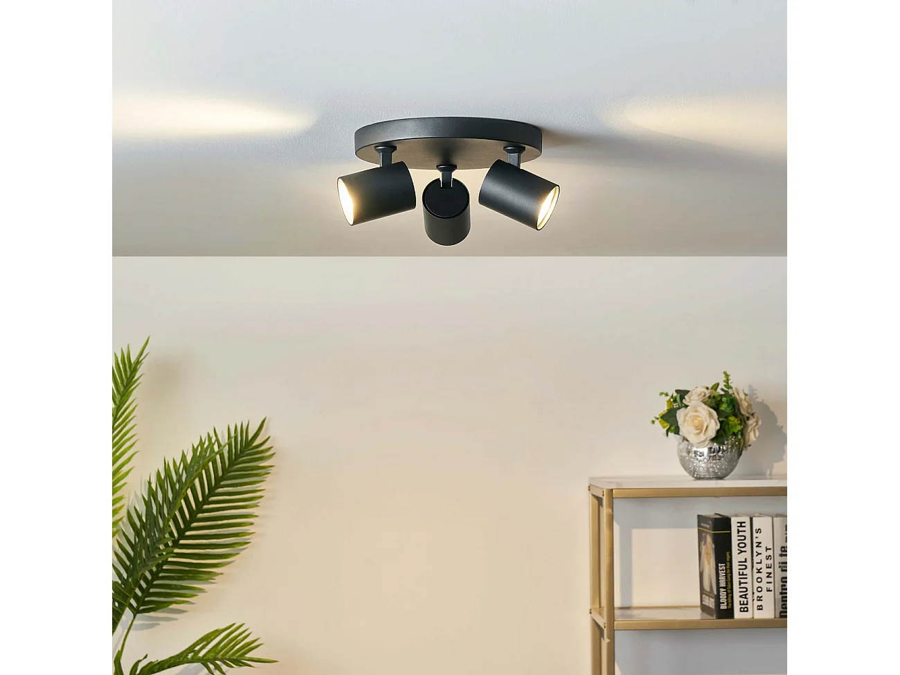 Plafonnier rond triple spot noir - Lima