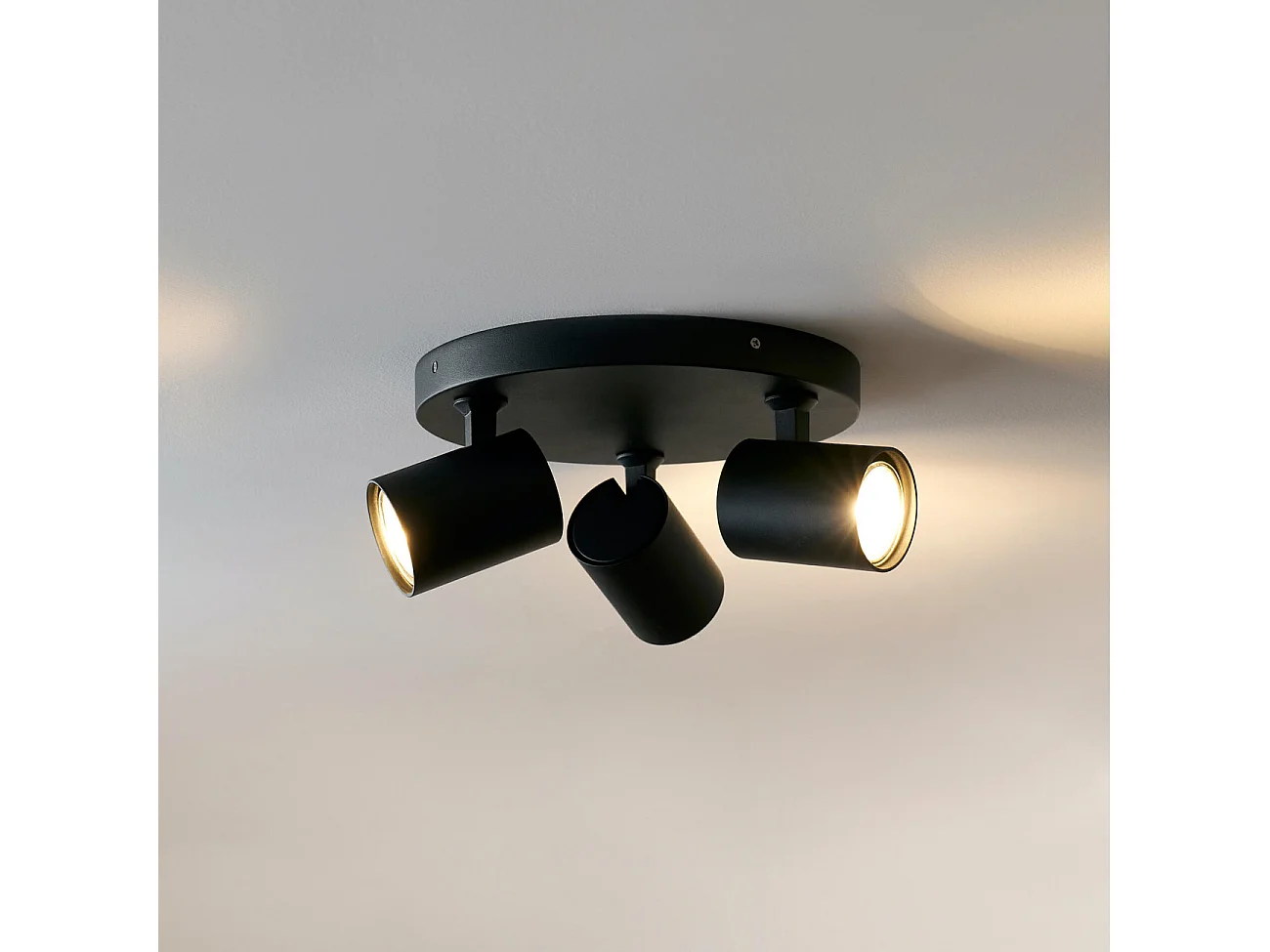 Plafonnier rond triple spot noir - Lima