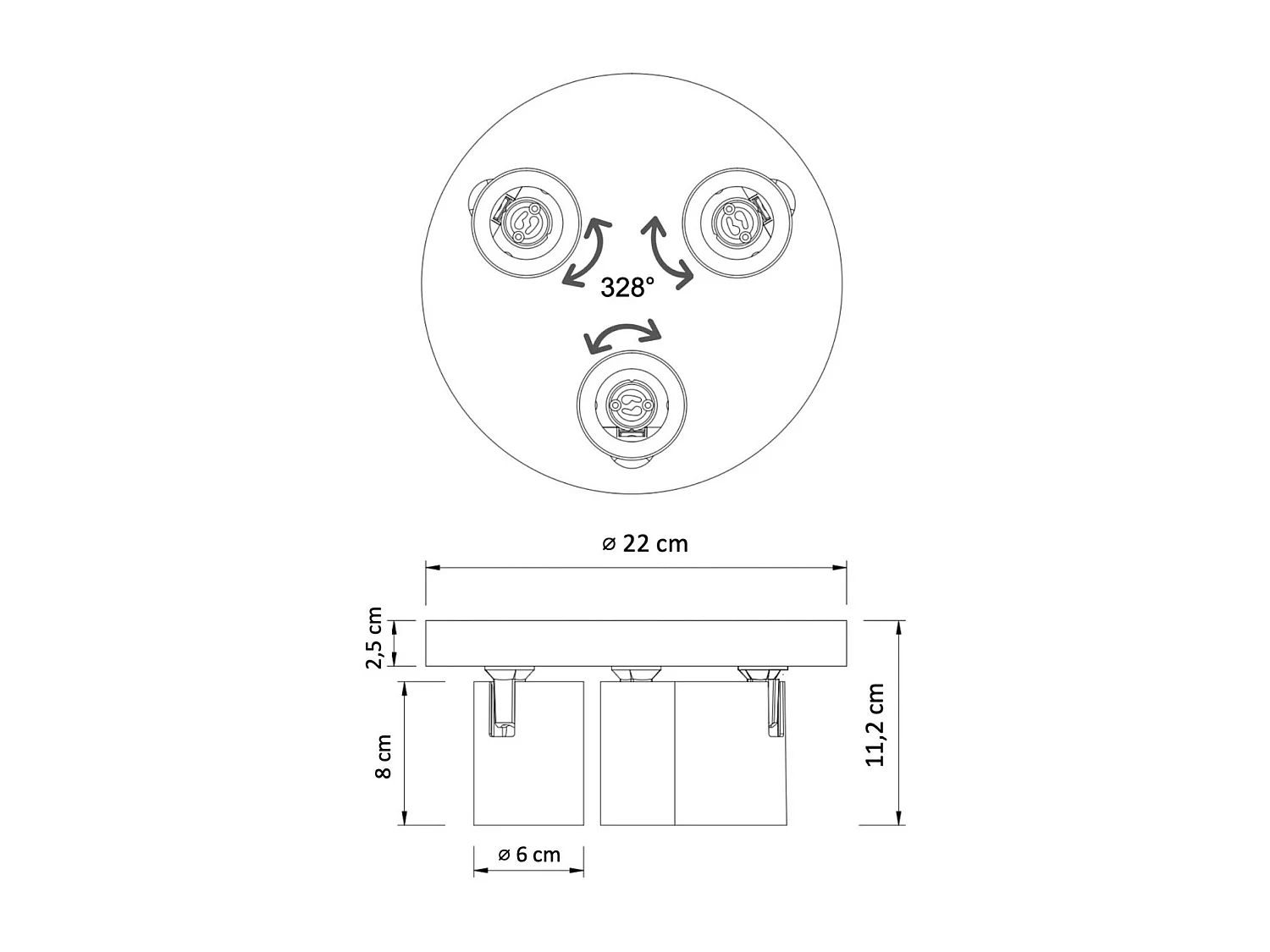 Plafonnier rond triple spot noir - Lima