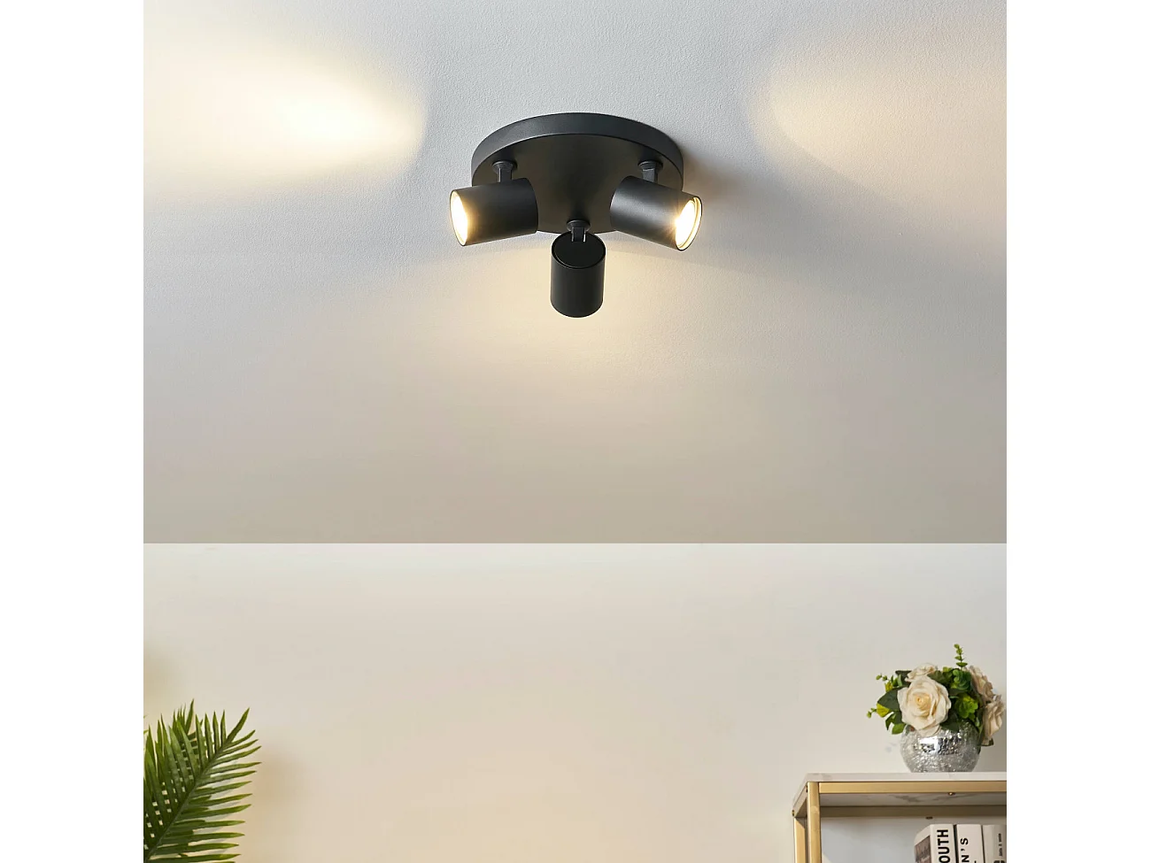 Plafonnier rond triple spot noir - Lima