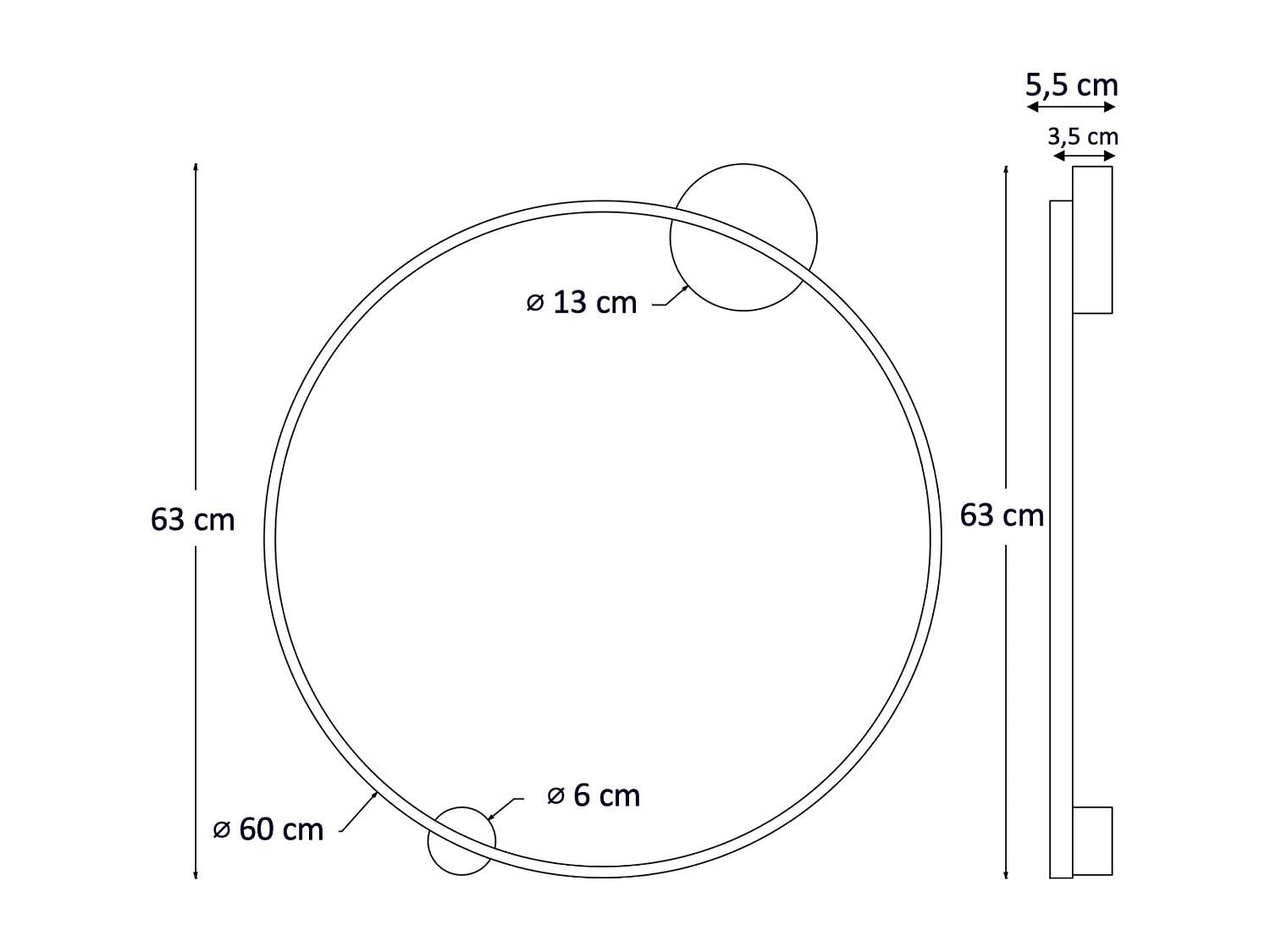 Applique ou plafonnier cercle laiton double socle 60 cm dimmable - Ceira