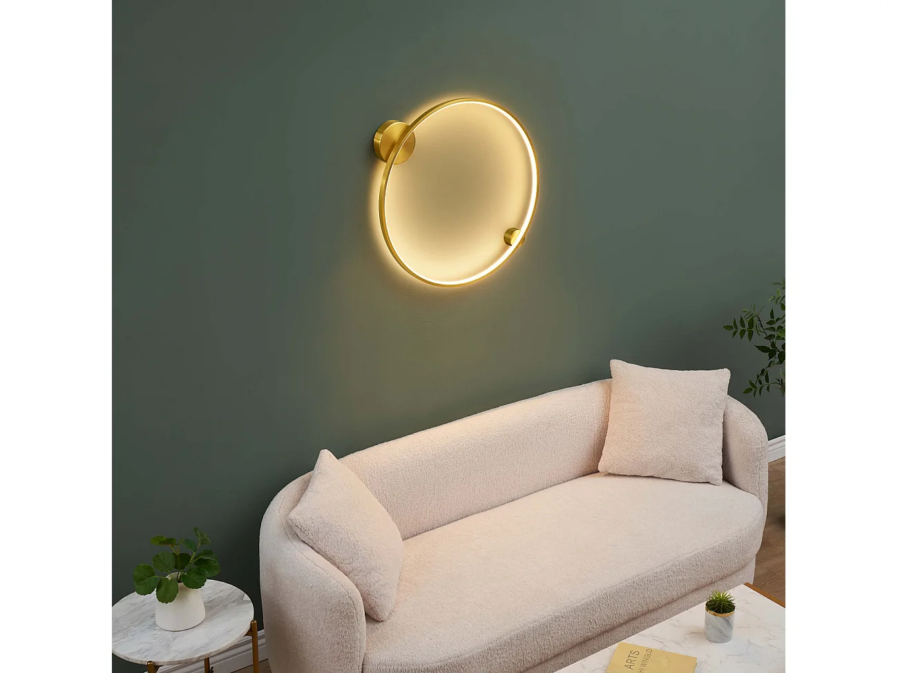 Applique ou plafonnier cercle laiton double socle 60 cm dimmable - Ceira