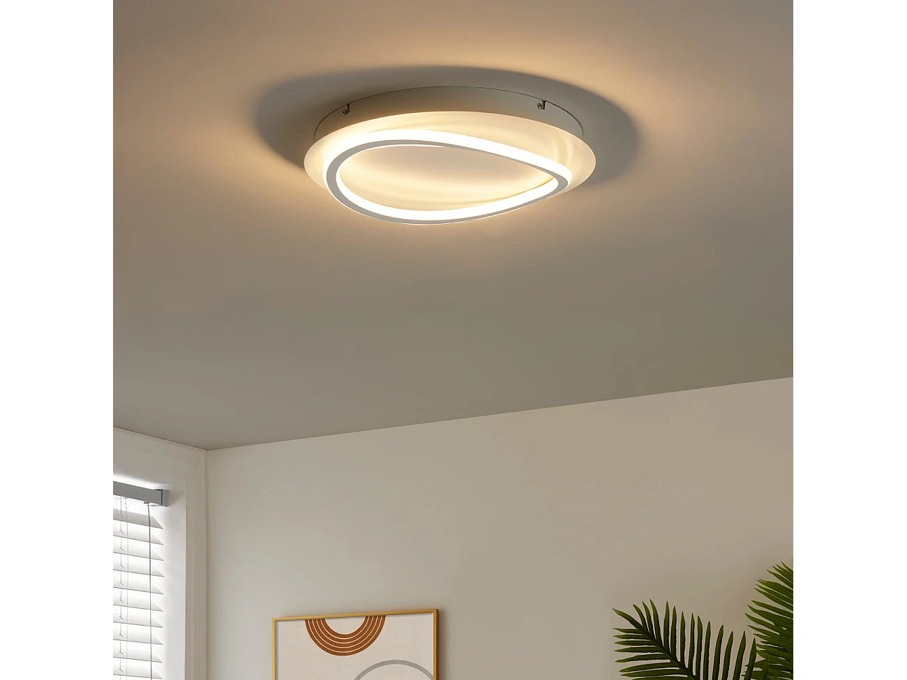 Plafonnier rond blanc boucle LED futuriste - Maori