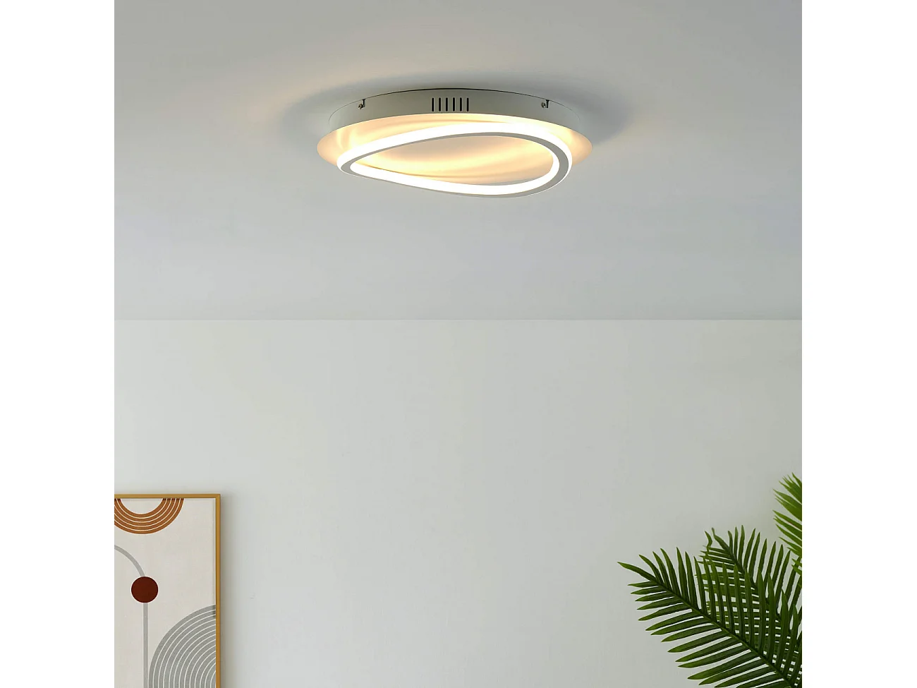 Plafonnier rond blanc boucle LED futuriste - Maori