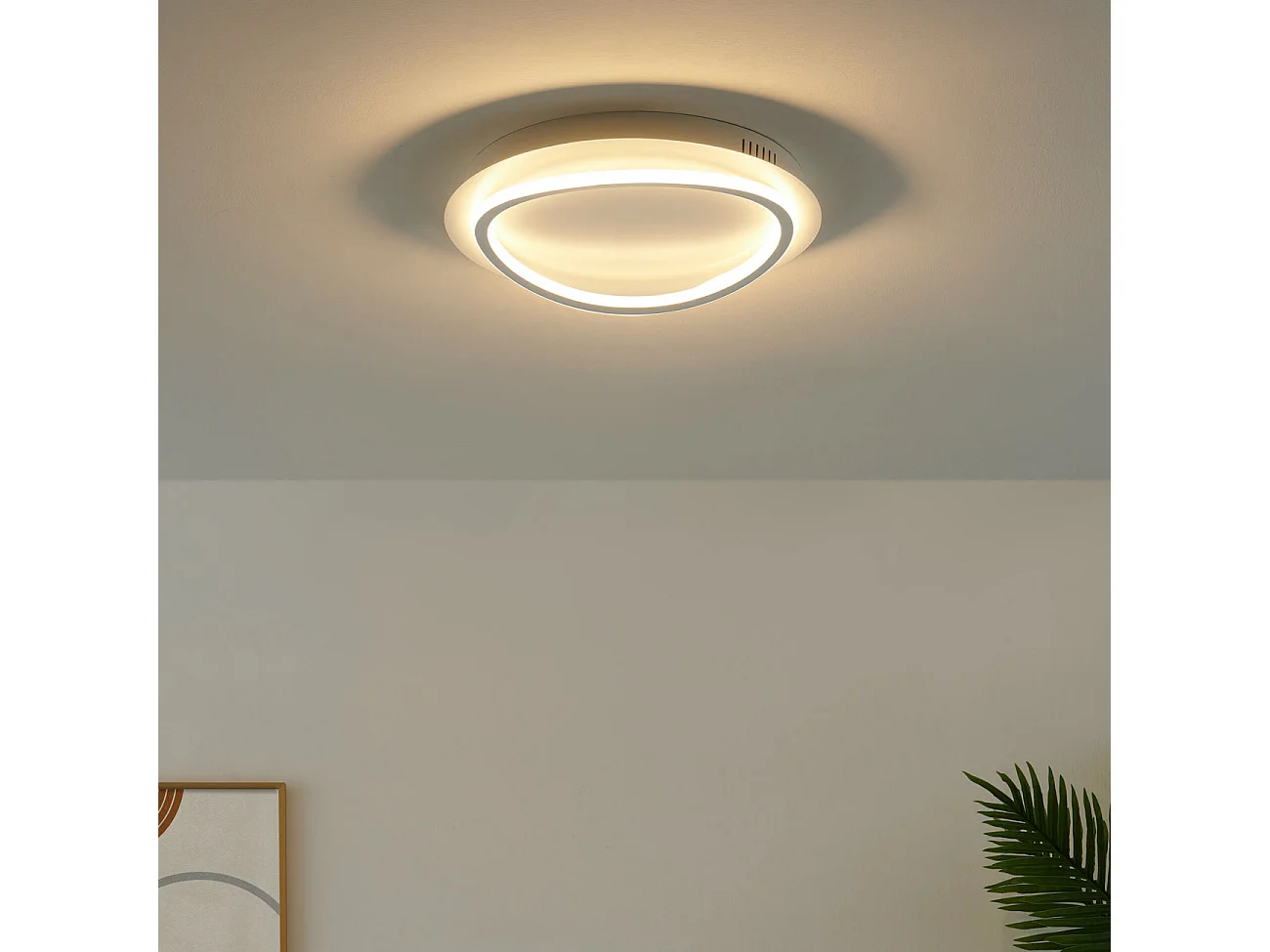 Plafonnier rond blanc boucle LED futuriste - Maori