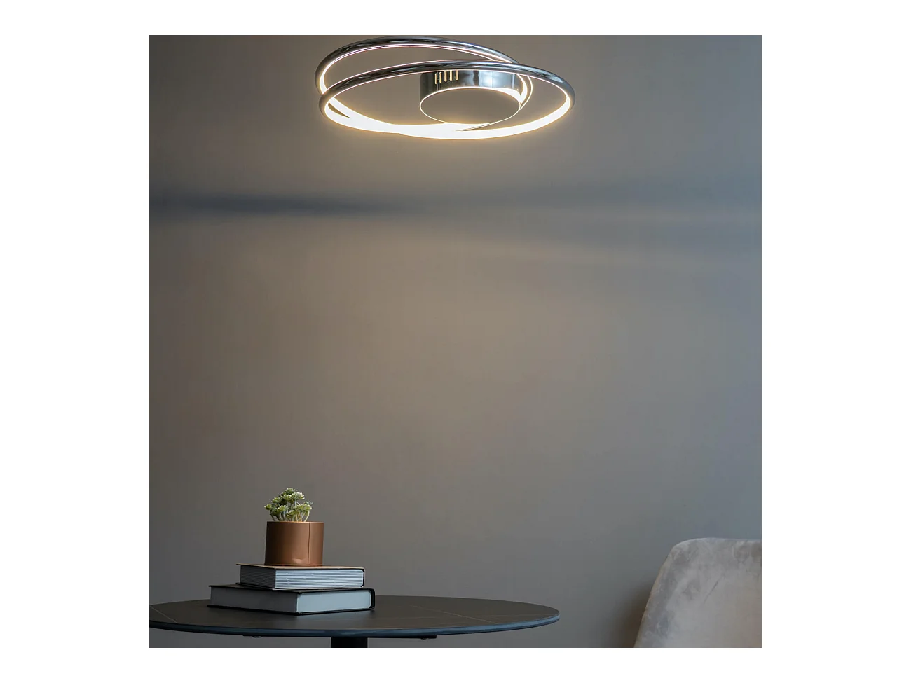 Plafonnier chromé double boucle LED - Xandra