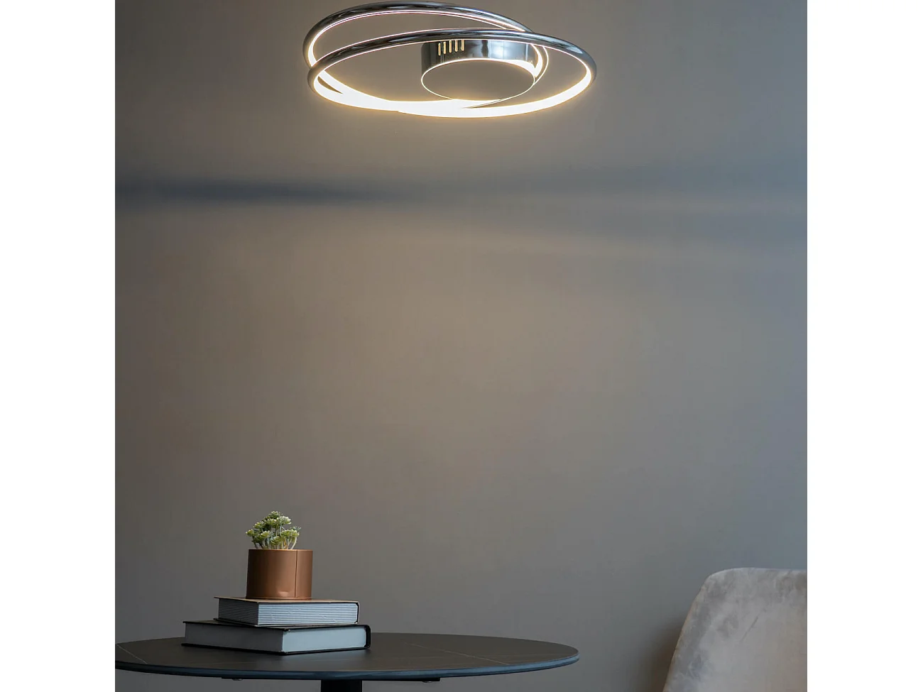 Plafonnier chromé double boucle LED - Xandra