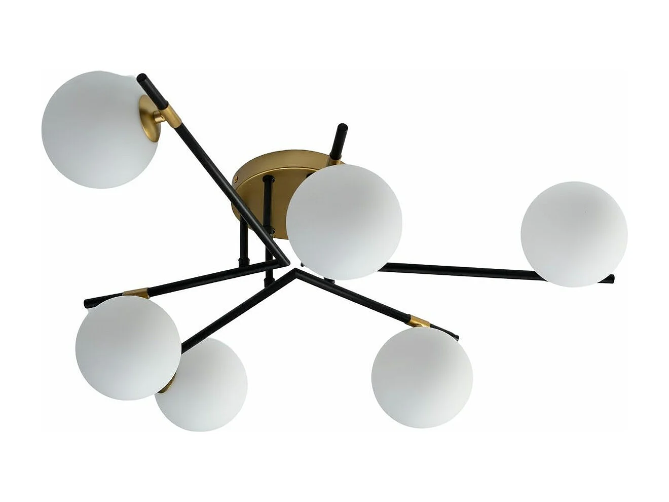 Grand plafonnier chaleureux noir et doré à 8 verres blancs - Mattina