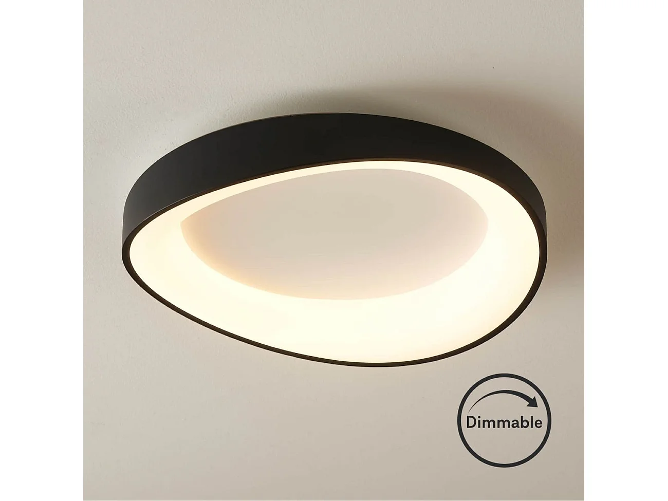 Plafonnier rond noir discret LED compatible avec variateur - Belina
