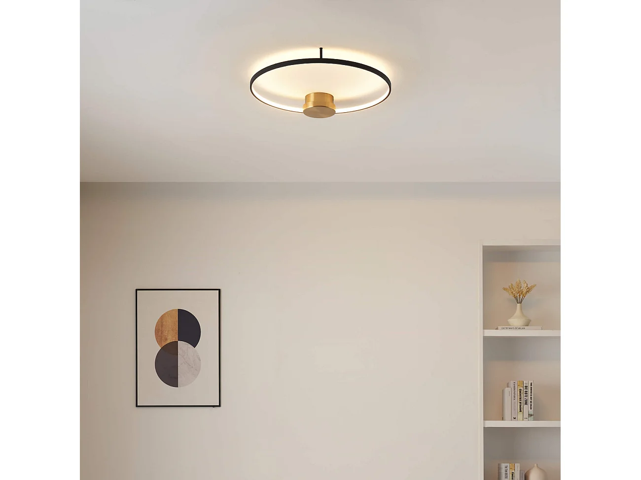 Plafonnier noir et laiton cercle LED dimmable 60 cm - Alisa