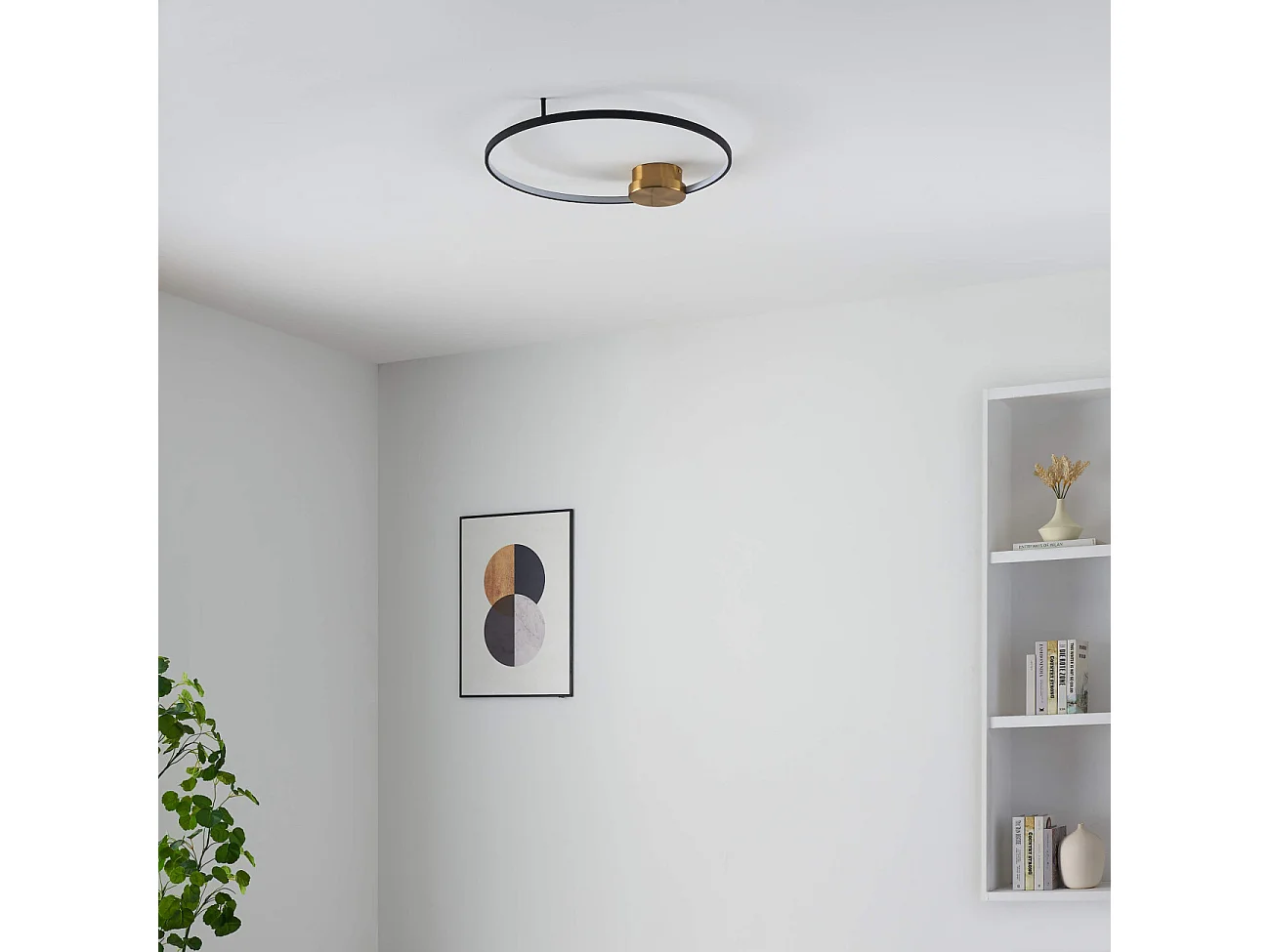 Plafonnier noir et laiton cercle LED dimmable 60 cm - Alisa